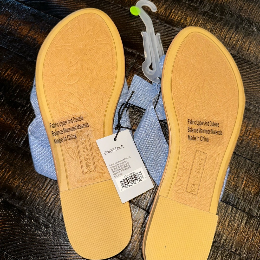 West Loop Woman’s Size M 7/8 Flat Sandals W/Denim Blue Knot Bow NWT - Picture 3 of 4